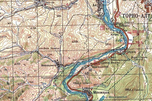 Уменьшенный фрагмент представленной топографической карты M-45-02 - Trasa.ru