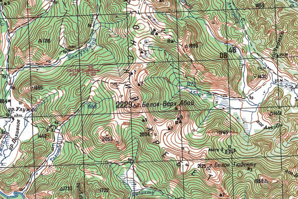 Уменьшенный фрагмент представленной топографической карты M-45-13 - Trasa.ru