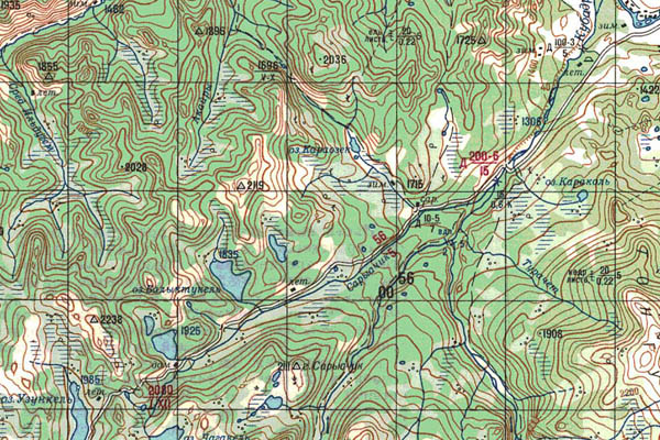 Уменьшенный фрагмент представленной топографической карты M-45-16 - Trasa.ru
