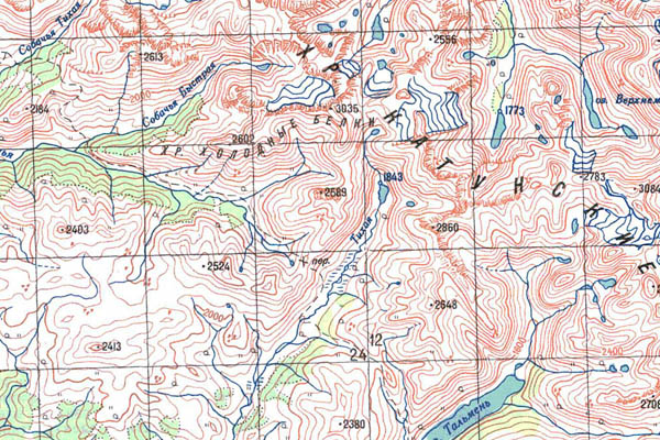 Уменьшенный фрагмент представленной топографической карты M-45-20 - Trasa.ru