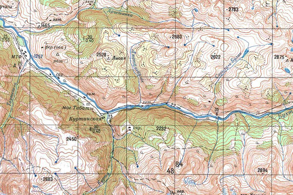 Уменьшенный фрагмент представленной топографической карты M-45-27 - Trasa.ru
