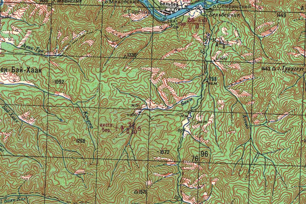 Уменьшенный фрагмент представленной топографической карты M-46-12 - Trasa.ru