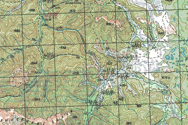 Уменьшенный фрагмент представленной топографической карты M-47-01 - Trasa.ru