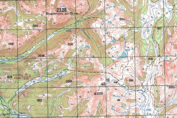 Уменьшенный фрагмент представленной топографической карты M-47-02 - Trasa.ru