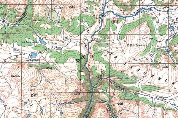 Уменьшенный фрагмент представленной топографической карты M-47-05 - Trasa.ru