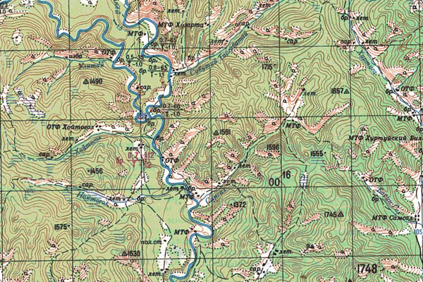Уменьшенный фрагмент представленной топографической карты M-48-14 - Trasa.ru