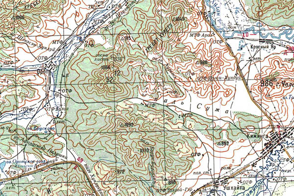 Уменьшенный фрагмент представленной топографической карты M-49-02 - Trasa.ru