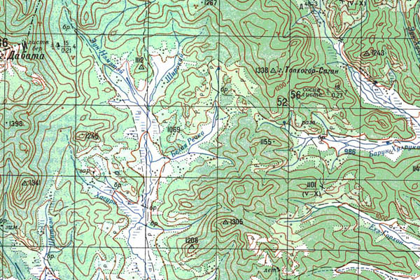 Уменьшенный фрагмент представленной топографической карты M-49-04 - Trasa.ru