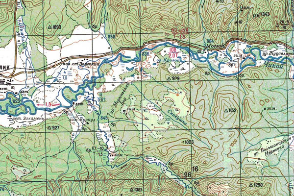 Уменьшенный фрагмент представленной топографической карты M-49-14 - Trasa.ru