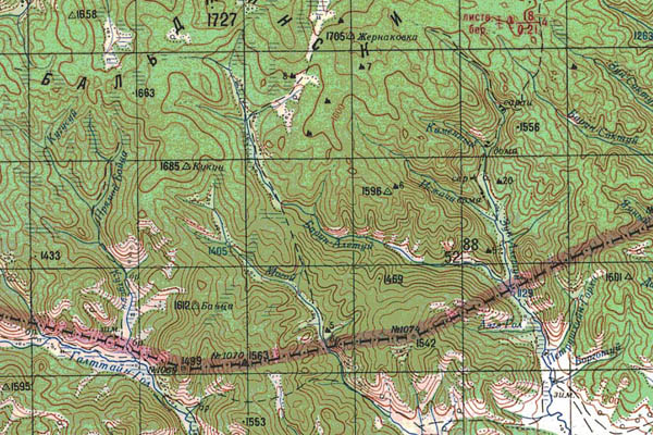 Уменьшенный фрагмент представленной топографической карты M-49-27 - Trasa.ru