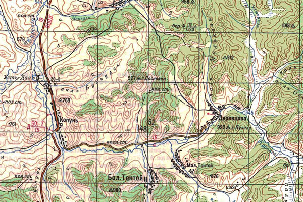 Уменьшенный фрагмент представленной топографической карты M-50-04 - Trasa.ru
