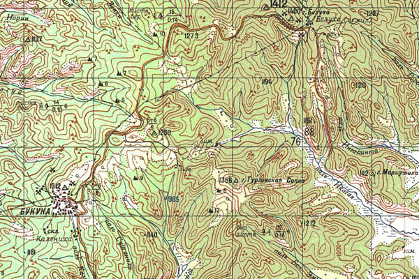 Уменьшенный фрагмент представленной топографической карты M-50-09 - Trasa.ru