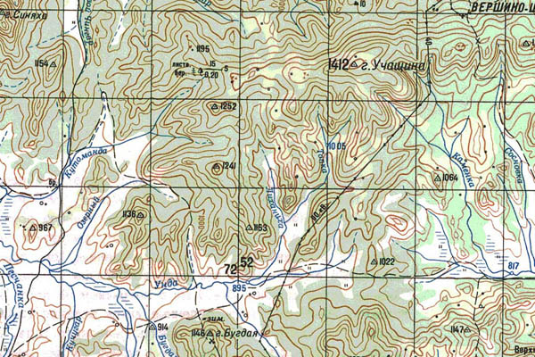 Уменьшенный фрагмент представленной топографической карты M-50-10 - Trasa.ru