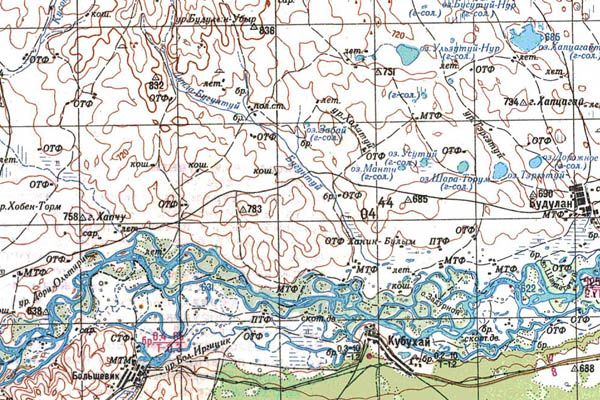 Уменьшенный фрагмент представленной топографической карты M-50-13 - Trasa.ru
