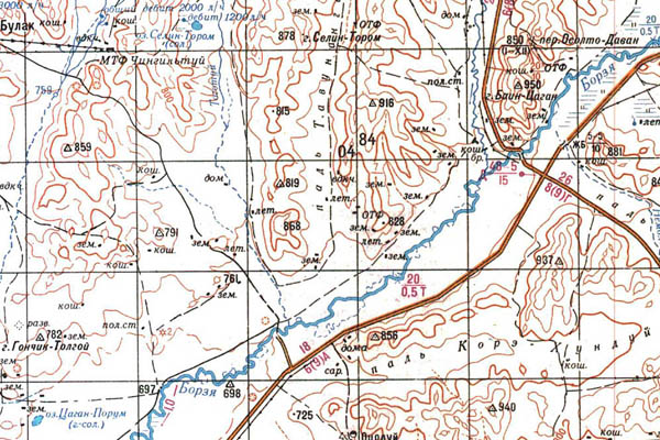 Уменьшенный фрагмент представленной топографической карты M-50-15 - Trasa.ru