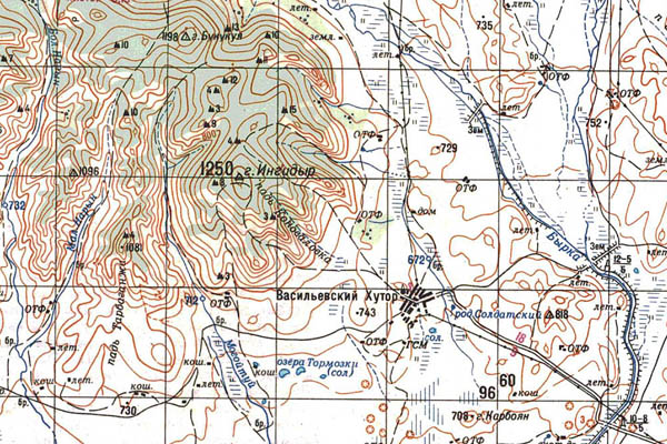 Уменьшенный фрагмент представленной топографической карты M-50-16 - Trasa.ru