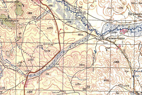 Уменьшенный фрагмент представленной топографической карты M-50-17 - Trasa.ru