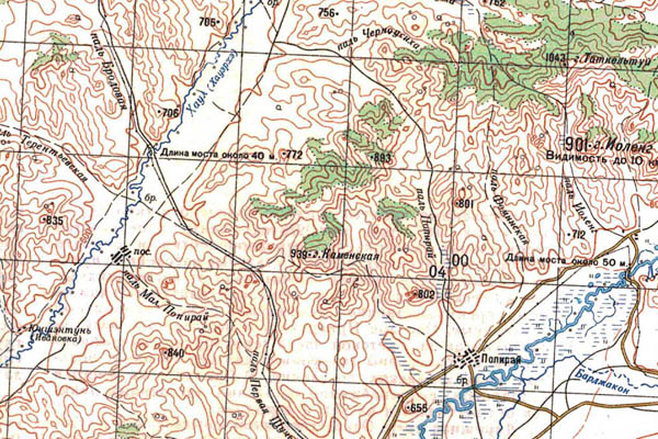 Уменьшенный фрагмент представленной топографической карты M-50-18 - Trasa.ru