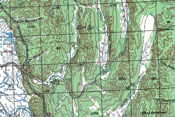 Уменьшенный фрагмент представленной топографической карты M-52-01 - Trasa.ru