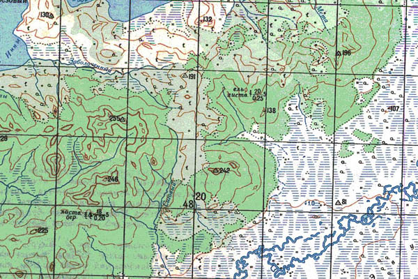 Уменьшенный фрагмент представленной топографической карты M-53-05 - Trasa.ru