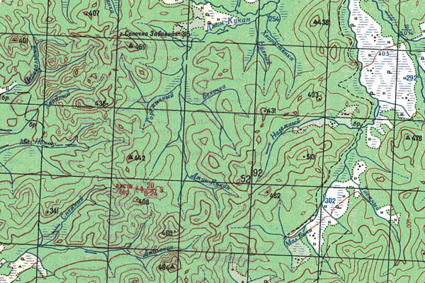 Уменьшенный фрагмент представленной топографической карты M-53-06 - Trasa.ru