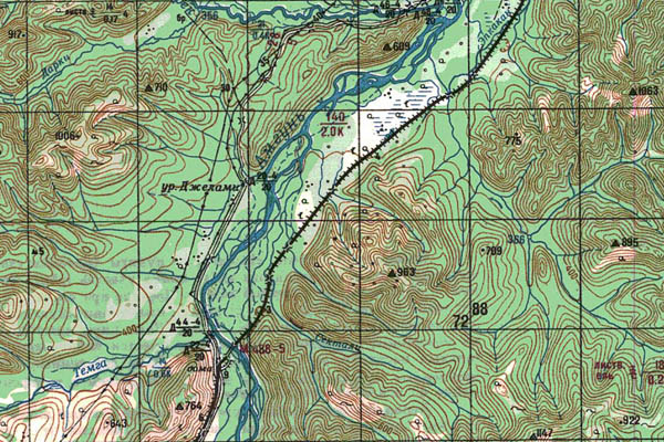 Уменьшенный фрагмент представленной топографической карты M-53-09 - Trasa.ru