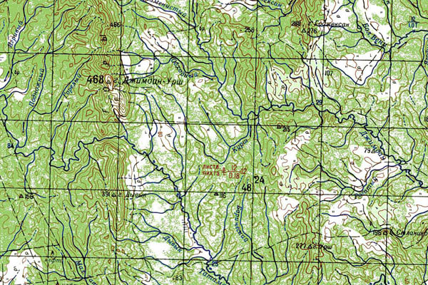 Уменьшенный фрагмент представленной топографической карты M-54-05 - Trasa.ru