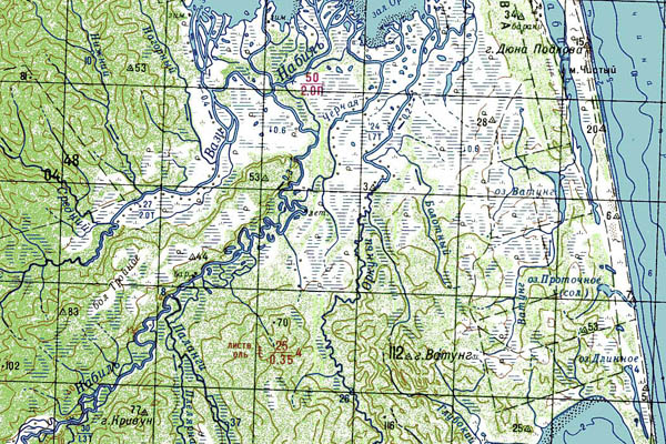 Уменьшенный фрагмент представленной топографической карты M-54-06 - Trasa.ru