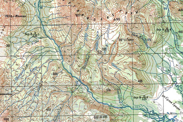 Уменьшенный фрагмент представленной топографической карты M-57-02 - Trasa.ru