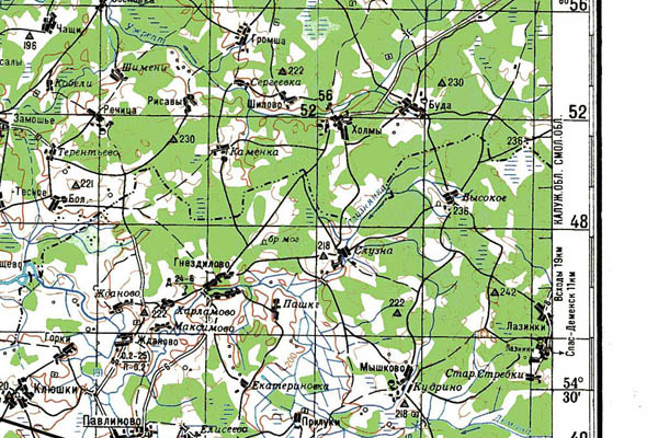 Уменьшенный фрагмент представленной топографической карты N-36-16 - Trasa.ru