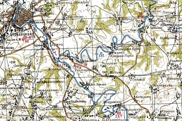 Уменьшенный фрагмент представленной топографической карты N-37-25 - Trasa.ru