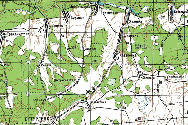 Уменьшенный фрагмент представленной топографической карты N-38-29 - Trasa.ru