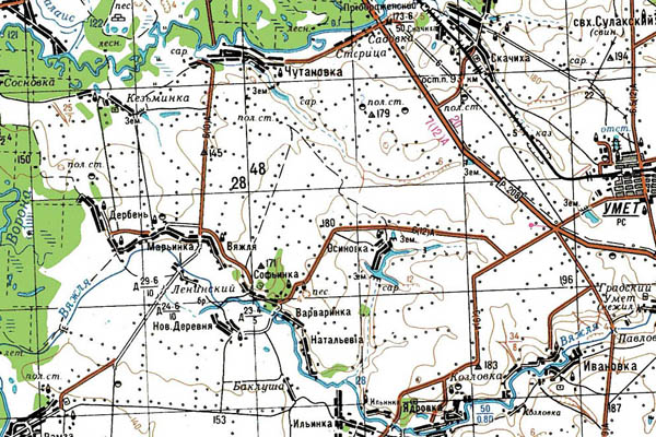 Уменьшенный фрагмент представленной топографической карты N-38-31 - Trasa.ru