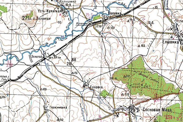 Уменьшенный фрагмент представленной топографической карты N-38-36 - Trasa.ru