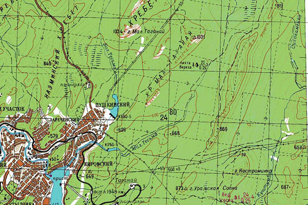 Уменьшенный фрагмент представленной топографической карты N-40-12 - Trasa.ru