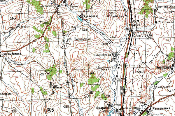 Уменьшенный фрагмент представленной топографической карты N-40-32 - Trasa.ru