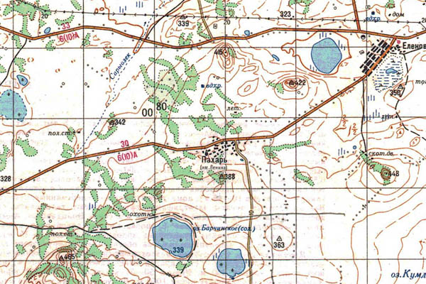 Уменьшенный фрагмент представленной топографической карты N-42-27 - Trasa.ru