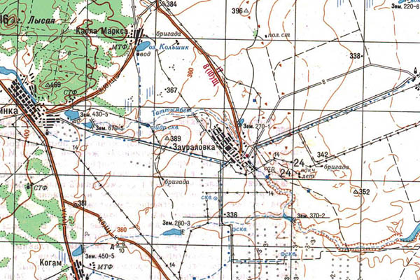 Уменьшенный фрагмент представленной топографической карты N-42-35 - Trasa.ru