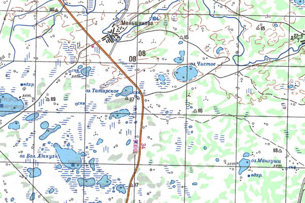 Уменьшенный фрагмент представленной топографической карты N-43-05 - Trasa.ru