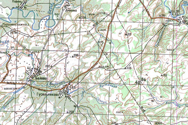 Уменьшенный фрагмент представленной топографической карты N-44-18 - Trasa.ru