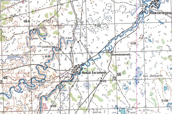 Уменьшенный фрагмент представленной топографической карты N-44-19 - Trasa.ru
