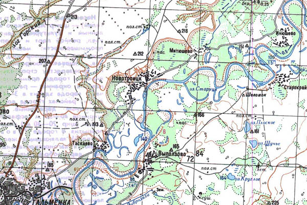 Уменьшенный фрагмент представленной топографической карты N-44-24 - Trasa.ru