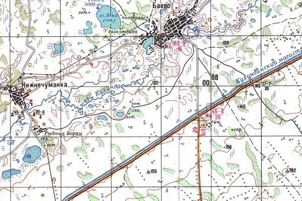 Уменьшенный фрагмент представленной топографической карты N-44-27 - Trasa.ru