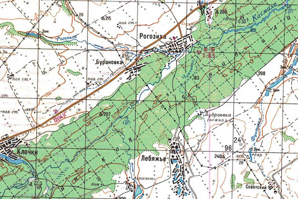 Уменьшенный фрагмент представленной топографической карты N-44-29 - Trasa.ru