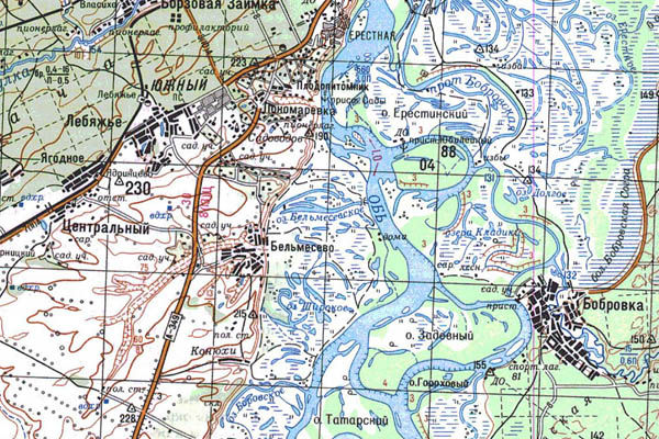 Уменьшенный фрагмент представленной топографической карты N-44-30 - Trasa.ru