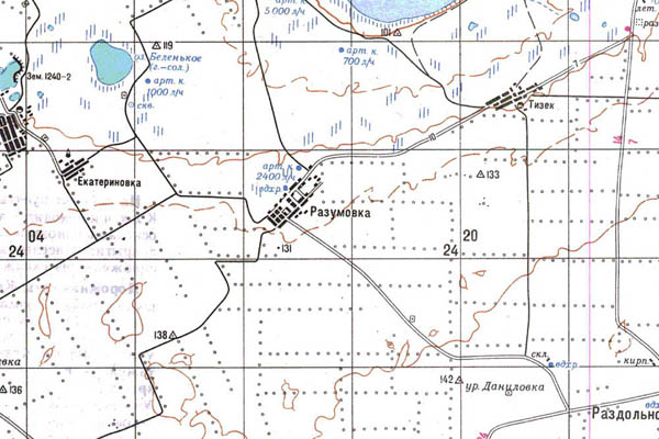 Уменьшенный фрагмент представленной топографической карты N-44-32 - Trasa.ru