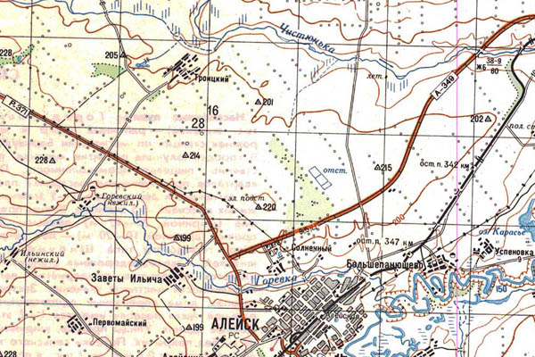 Уменьшенный фрагмент представленной топографической карты N-44-35 - Trasa.ru