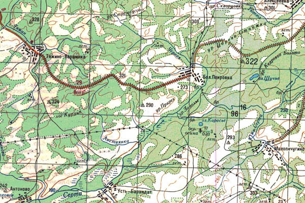Уменьшенный фрагмент представленной топографической карты N-45-05 - Trasa.ru