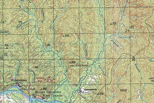 Уменьшенный фрагмент представленной топографической карты N-45-09 - Trasa.ru