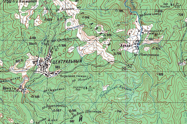 Уменьшенный фрагмент представленной топографической карты N-45-10 - Trasa.ru